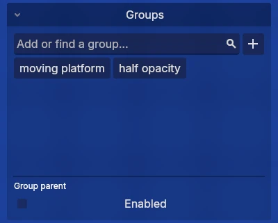 Screenshot of the Groups panel